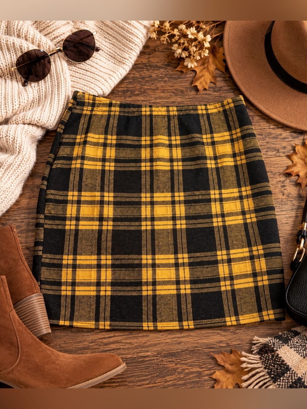 Adara Yellow Black Plaid Mini Skirt Fall Preppy Y2K large